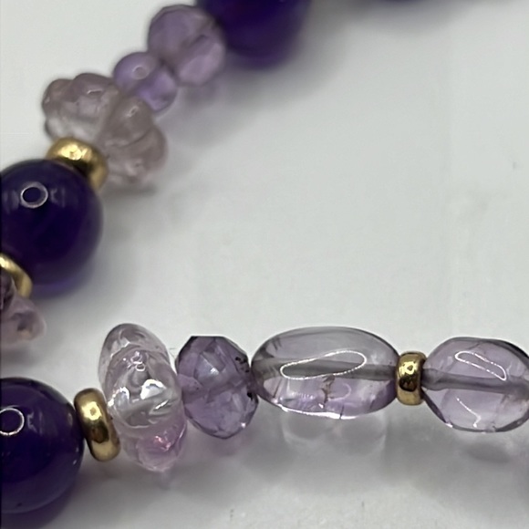AMETHYST, GLASS, AND GOLD BEAD ARTISAN WRAP NECKLACE 63” - Picture 9 of 11